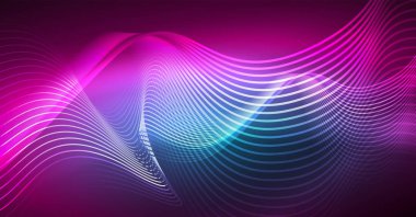 Soyut parlak glowinng renk dalga tasarım öğesi üzerinde koyu arka plan - bilim ya da teknoloji kavramı