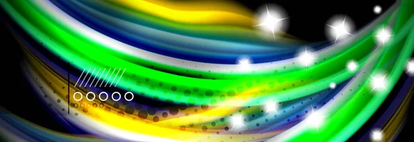 Ουράνιο τόξο χρώμα υγρό κύμα γραμμές ροής αφίσα. Σχεδιασμός υγρό κύμα σχήματα — Διανυσματικό Αρχείο