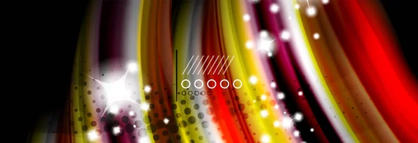 Szivárvány színű folyadék hullám sorok áramlás poszter. Hullám folyékony formájú design — Stock Vector