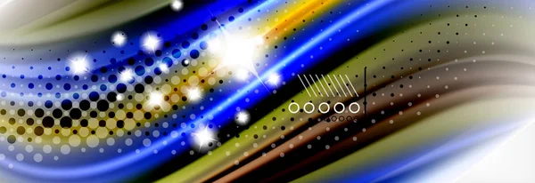 Abstrato linhas de onda líquido líquido estilo arco-íris cor listras fundo. Ilustração artística para apresentação, papel de parede app, banner ou cartaz — Vetor de Stock