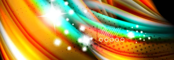 โปสเตอร์เส้นคลื่นของเหลวสีสายรุ้งไหล การออกแบบรูปทรงคลื่นของเหลว — ภาพเวกเตอร์สต็อก