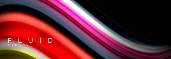 Lignes fluides liquides colorées lumineuses sur fond abstrait noir et moderne — Image vectorielle