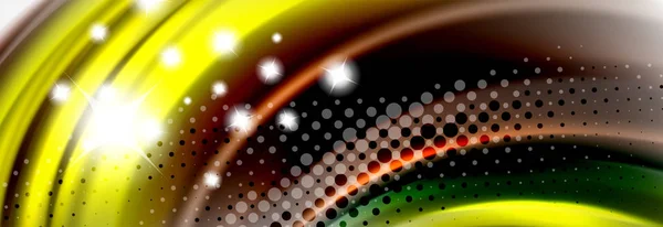 Abstrakcja wave linie ciekłym tęczy płynu stylu kolor paski tle. Artystyczny ilustracja do prezentacji, Tapety app, transparent lub plakat — Wektor stockowy