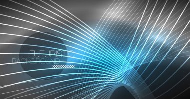 Dijital teknoloji arka plan - neon geometrik tasarım. Soyut parlak çizgiler. Renkli techno arka plan. Fütüristik şekli.