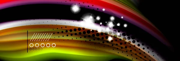 Poster aliran gelombang fluida warna pelangi. Desain Wave Liquid - Stok Vektor