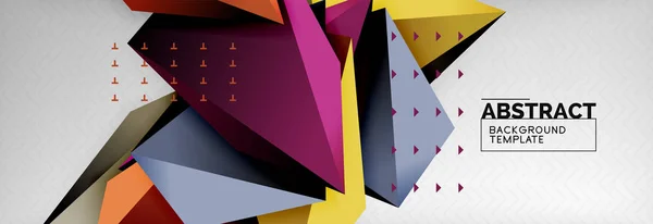Helle bunte dreieckige Poly-3D-Komposition, abstrakter geometrischer Hintergrund, minimalistisches Design, polygonale futuristische Plakatvorlage — Stockvektor