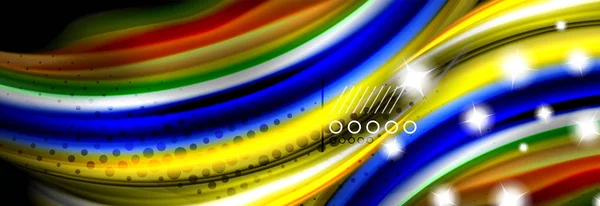 Szivárvány színű folyadék hullám sorok áramlás poszter. Hullám folyékony formájú design — Stock Vector