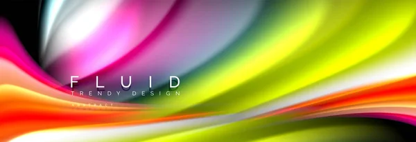 Lignes fluides liquides colorées lumineuses sur fond abstrait noir et moderne — Image vectorielle