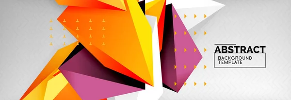 Composition poly 3d triangulaire colorée lumineuse, fond géométrique abstrait, design minimal, gabarit d'affiche futuriste polygonal — Image vectorielle