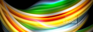 Gökkuşağı renkli sıvı dalga çizgiler poster akışı. Dalga sıvı şekil tasarım