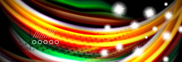 Arco-íris cor fluido linhas de onda de fluxo cartaz. Design de formas líquidas de onda —  Vetores de Stock