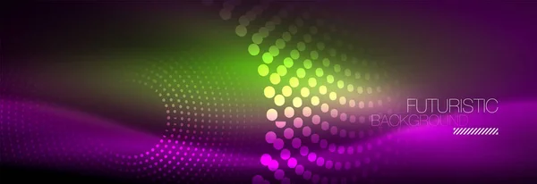 Leuchtende neonfarbene Linienpunkte, rundes Liniendesign, abstrakter Stil auf schwarzem Hintergrund. Neon abstrakte runde Kreise magische Neonlichter und glühende Punkte — Stockvektor