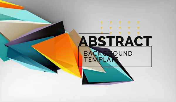 3d geometric triangular shapes abstract background, color triangles composition on grey backdrop, business or hi-tech conceptual wallpaper — Stock Vector
