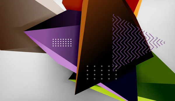 3d formas geométricas triangulares fondo abstracto, composición de triángulos de color sobre fondo gris, fondo de pantalla conceptual de negocios o alta tecnología — Archivo Imágenes Vectoriales