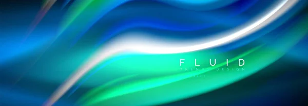 Cores fluidas misturando fundo de onda de néon brilhante, textura holográfica — Vetor de Stock