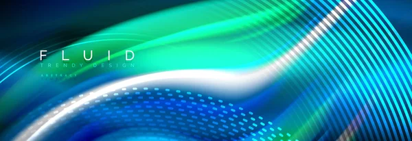 Folyadék keverés izzó neon hullám háttér, holografikus textúra színek — Stock Vector