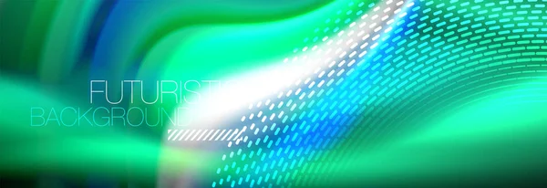 Vätskan färgar blandande glödande neon våg bakgrund, holografisk struktur — Stock vektor