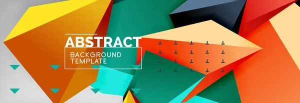 Helle bunte dreieckige Poly-3D-Komposition, abstrakter geometrischer Hintergrund, minimalistisches Design, polygonale futuristische Plakatvorlage — Stockvektor