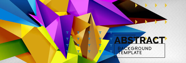 Мозаика трехмерная трехмерная композиция, геометрический современный фон. Треугольники и многоугольники
