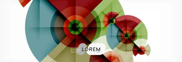 Círculos geométricos mínimos e triângulos fundo abstrato, techno design moderno, modelo de cartaz —  Vetores de Stock