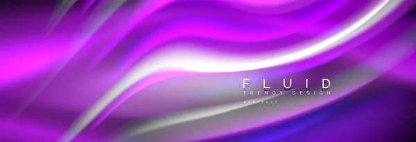 Tekutina barvy směšovací zářící neon vlny pozadí, holografické textury — Stockový vektor