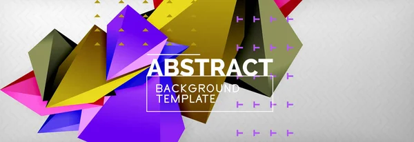 Helle bunte dreieckige Poly-3D-Komposition, abstrakter geometrischer Hintergrund, minimalistisches Design, polygonale futuristische Plakatvorlage — Stockvektor