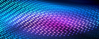 Işık parçacıkları karanlık neon uzayda parlayan, magic kızdırma parlak arka plan