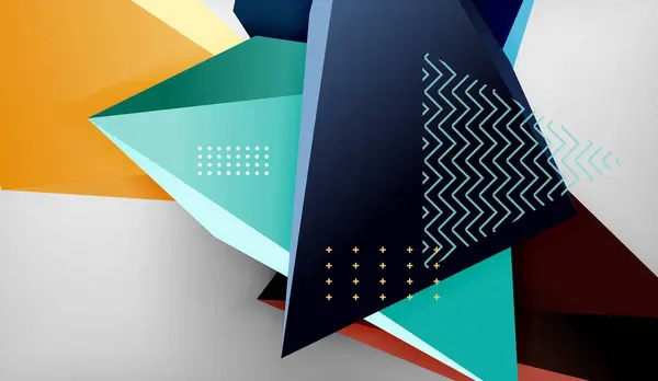 3d formes géométriques triangulaires fond abstrait, composition de triangles de couleur sur fond gris, papier peint conceptuel d'affaires ou de haute technologie — Image vectorielle
