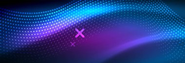 Koyu, parlak hareket, sihirli alan ışık parlayan soyut dalga. Vektör techno arka plan