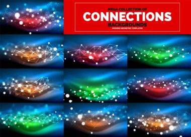 Neon ışık dalga arka koleksiyonu, mega enerji sihirli kavramı arka planlar kümesi parlayan.