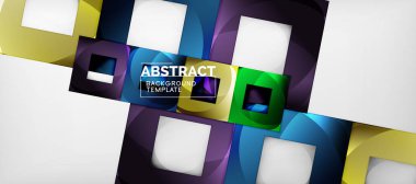 Geometrik arka plan. Parlak kare kompozisyon ile boşaltmak gri, minimalist tarzı şablonundaki şekilleri