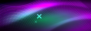 Koyu, parlak hareket, sihirli alan ışık parlayan soyut dalga. Vektör techno arka plan