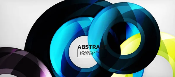 Moderna geometriska cirklar abstrakt bakgrund, färgglada runda former med skuggeffekter — Stock vektor