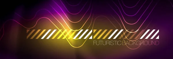 Lysende neonabstrakte linjer, futuristisk techno-mal – stockvektor