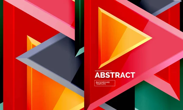 Треугольники повторяющийся геометрический абстрактный фон, разноцветные глянцевые треугольные формы, высокотехнологичный дизайн обложки плаката или веб-шаблон презентации с копировальным пространством — стоковый вектор
