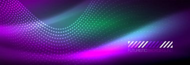 Koyu, parlak hareket, sihirli alan ışık parlayan soyut dalga. Vektör techno arka plan