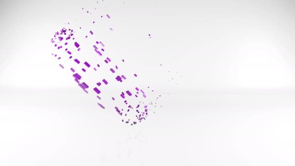 Píldora de color púrpura construcción, rotación y transformación, gráficos abstractos de animación 4k movimiento, fondo 3D geométrico de vídeo con copyspace, forma geométrica de color hecha de piezas de polietileno bajo brillante — Vídeo de stock