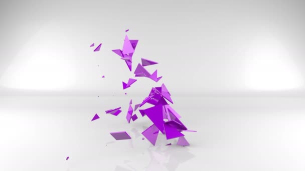 Pyramid construction in light space, abstract 4k animation motion graphics, video geometric 3d background with copyspace, color geometrical shape made of glossy low poly triangle pieces transition in — Stock Video