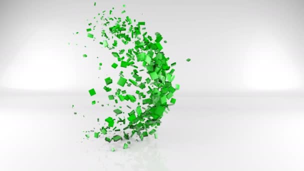 Sphere green abstract 4k animation motion graphics, video geometric 3d background with copyspace, color sphere made of low poly pieces transformation in light studio — Stock Video