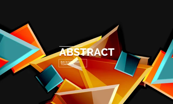 Formes géométriques de style mosaïque brillantes - carrés et triangles sur noir — Image vectorielle