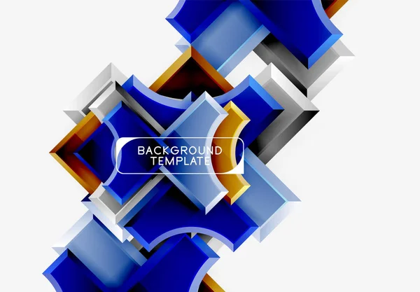 3d formas futuristas vector fondo abstracto hecho de piezas brillantes con efectos de luz — Vector de stock