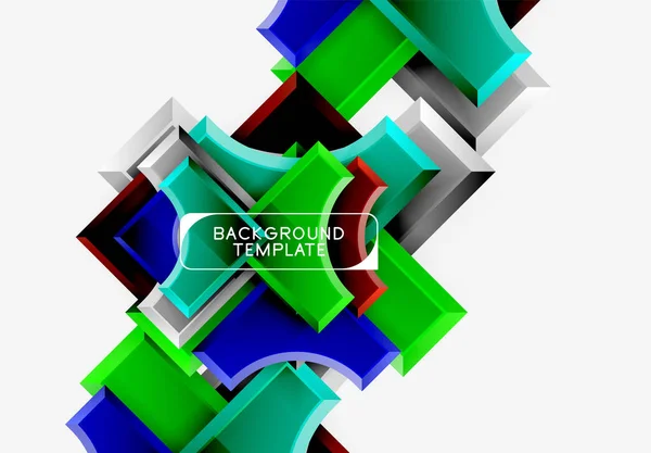 3d formas futuristas vector fondo abstracto hecho de piezas brillantes con efectos de luz — Vector de stock