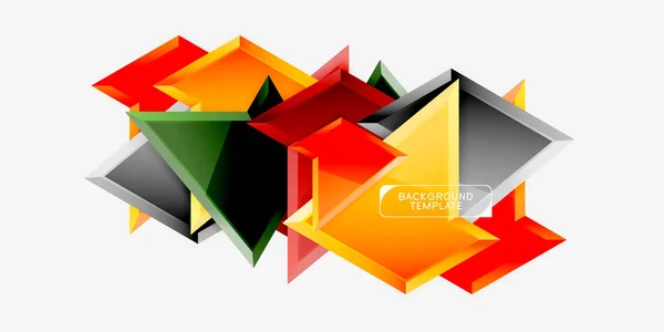 Composition triangulaire lumineuse et colorée en poly 3d, fond géométrique abstrait, design minimal, affiche futuriste polygonale — Image vectorielle