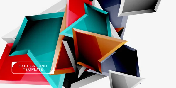 Bright colorful triangular poly 3d composition,abstract geometric background, minimal design, polygonal futuristic poster — Stock Vector