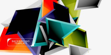 Parlak renkli üçgen Poly 3D kompozisyon, soyut geometrik arka plan, minimal tasarım, çokgen futuristik poster