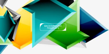 Parlak renkli üçgen Poly 3D kompozisyon, soyut geometrik arka plan, minimal tasarım, çokgen futuristik poster