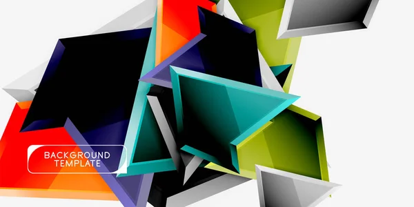 Bright colorful triangular poly 3d composition,abstract geometric background, minimal design, polygonal futuristic poster — Stock Vector