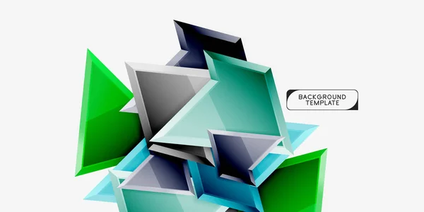 Parlak renkli üçgen Poly 3D kompozisyon, soyut geometrik arka plan, minimal tasarım, çokgen futuristik poster — Stok Vektör