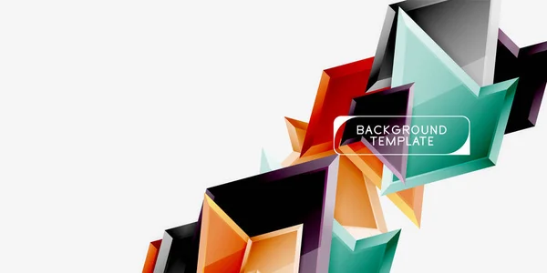 Helle bunte dreieckige Poly-3D-Komposition, abstrakter geometrischer Hintergrund, minimalistisches Design, polygonales futuristisches Poster — Stockvektor