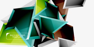 Parlak renkli üçgen Poly 3D kompozisyon, soyut geometrik arka plan, minimal tasarım, çokgen futuristik poster